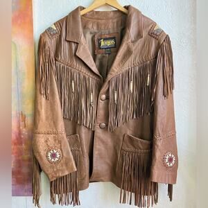 Vintage Brown Fringe Leather Jacket Diamond Leathers XL